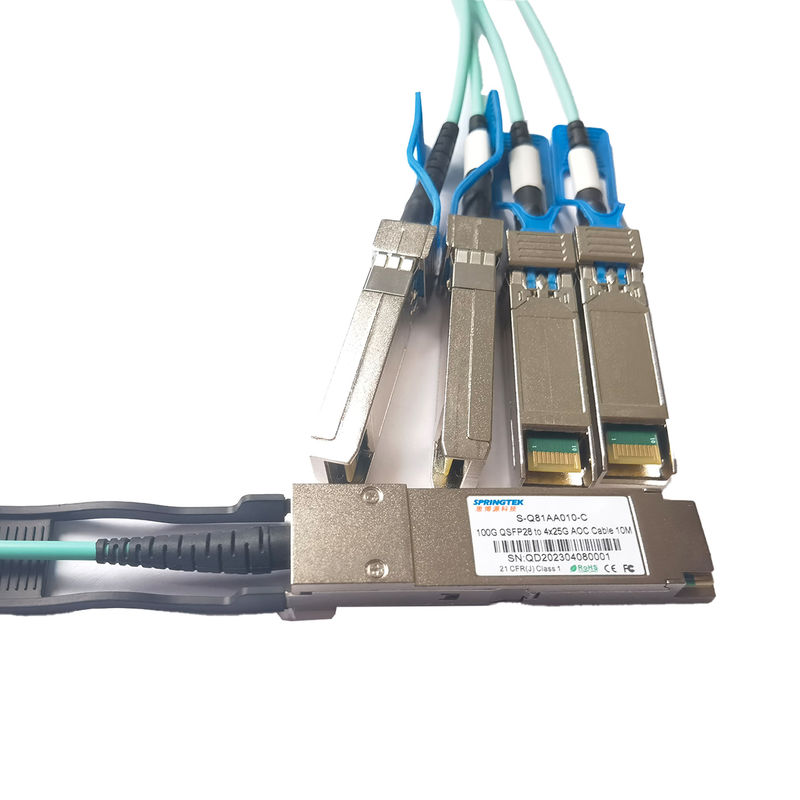 100G QSFP28 - 4x25G SFP28 Breakout Aktif Optik Kablo 10m 20m 100Gbase Alıcı-Verici AOC Kablosu